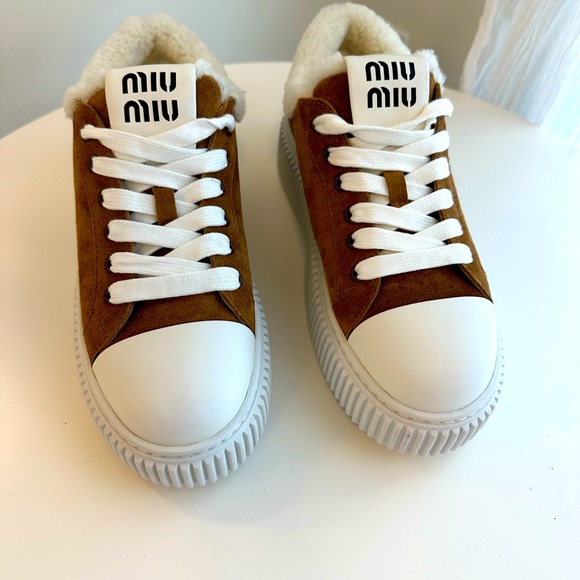 トップス miu miu archive trainers S size MIU MIU Vintage Men Textile and Leather Trainers, Lace Shoes
